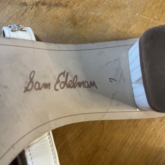 Sam Edelman Cream/ Snakeskin Accent Leather Illie Heeled 2" Sandal Size 7 - Picture 13 of 13